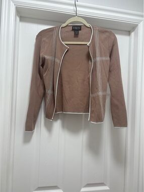Finity Lightweight Brown Cardigan Sweater with White Trim